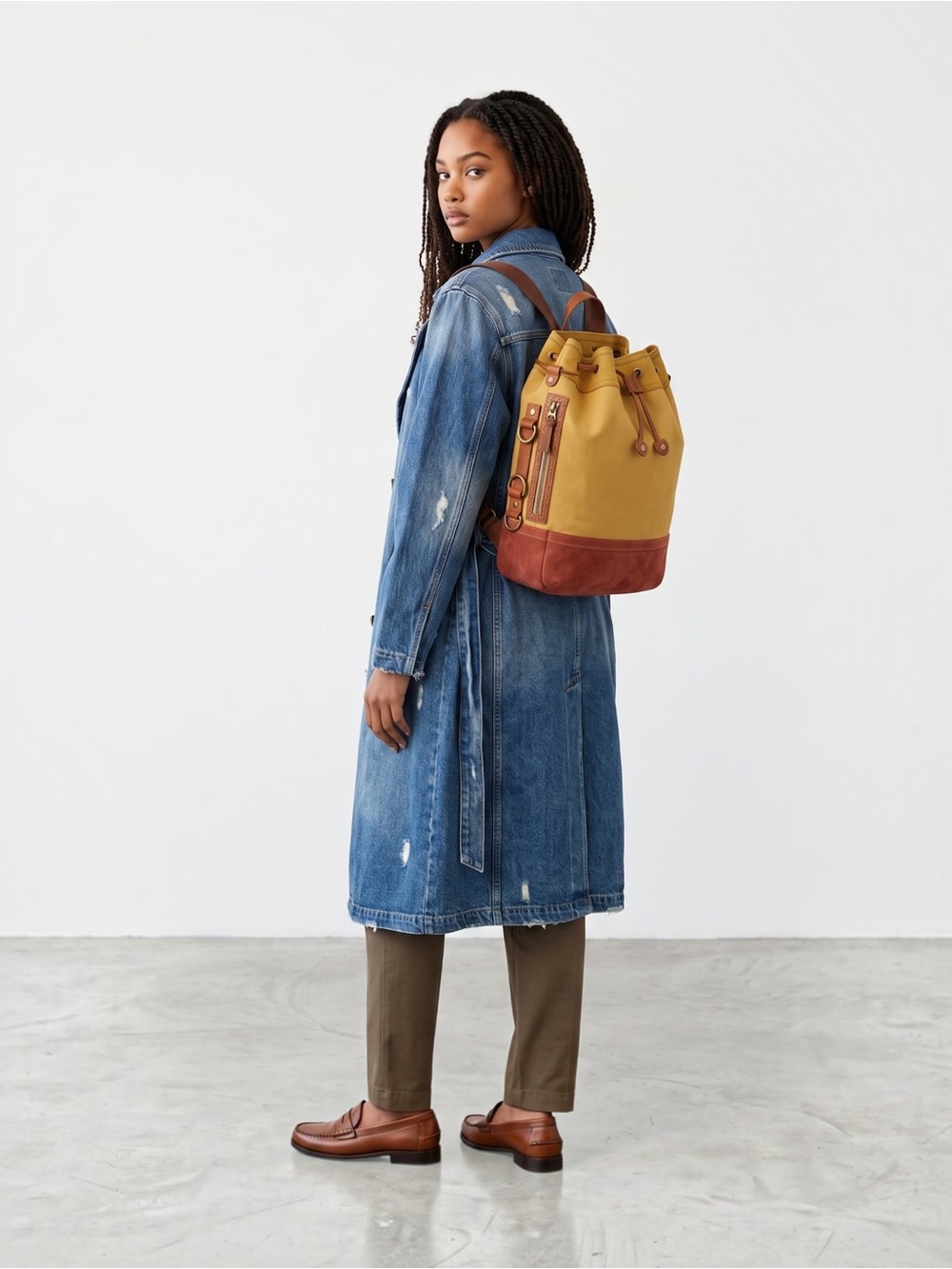 Lucky Brand Canvas Drawstring Bucket Bag in Mustard and Rust for Women - Picture 5 of 7
